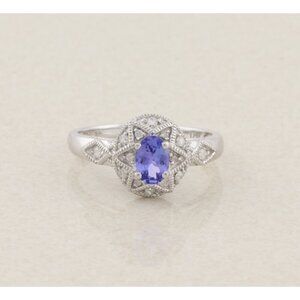 10k White Gold Natural Tanzanite & Diamond Ring Size 8 3/4
